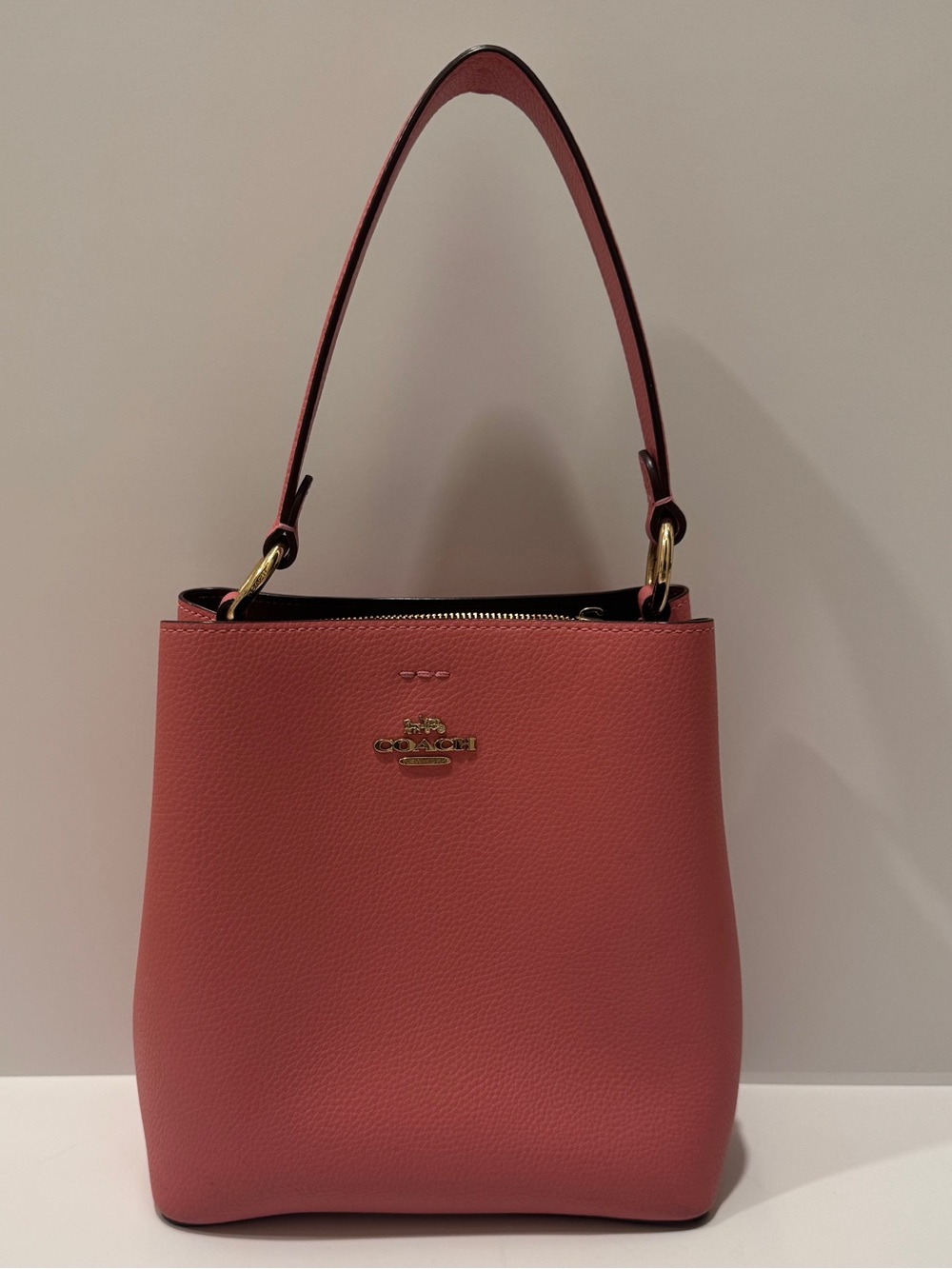 Coach Pebbled Leather Small Town Bucket Bag in Coral- READ DESC
